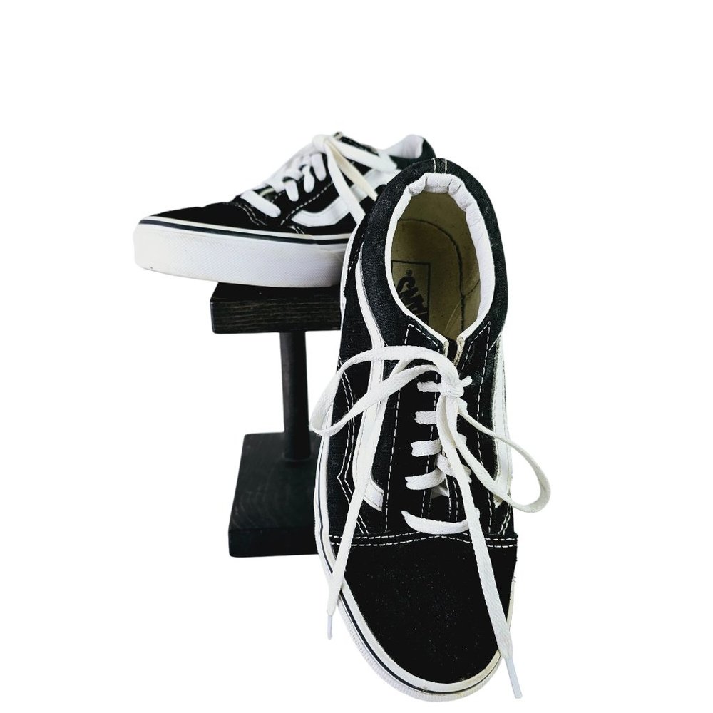 VANS Kids Skate Shoes Suede Canvas Black White Sneakers 500714 Sz 3